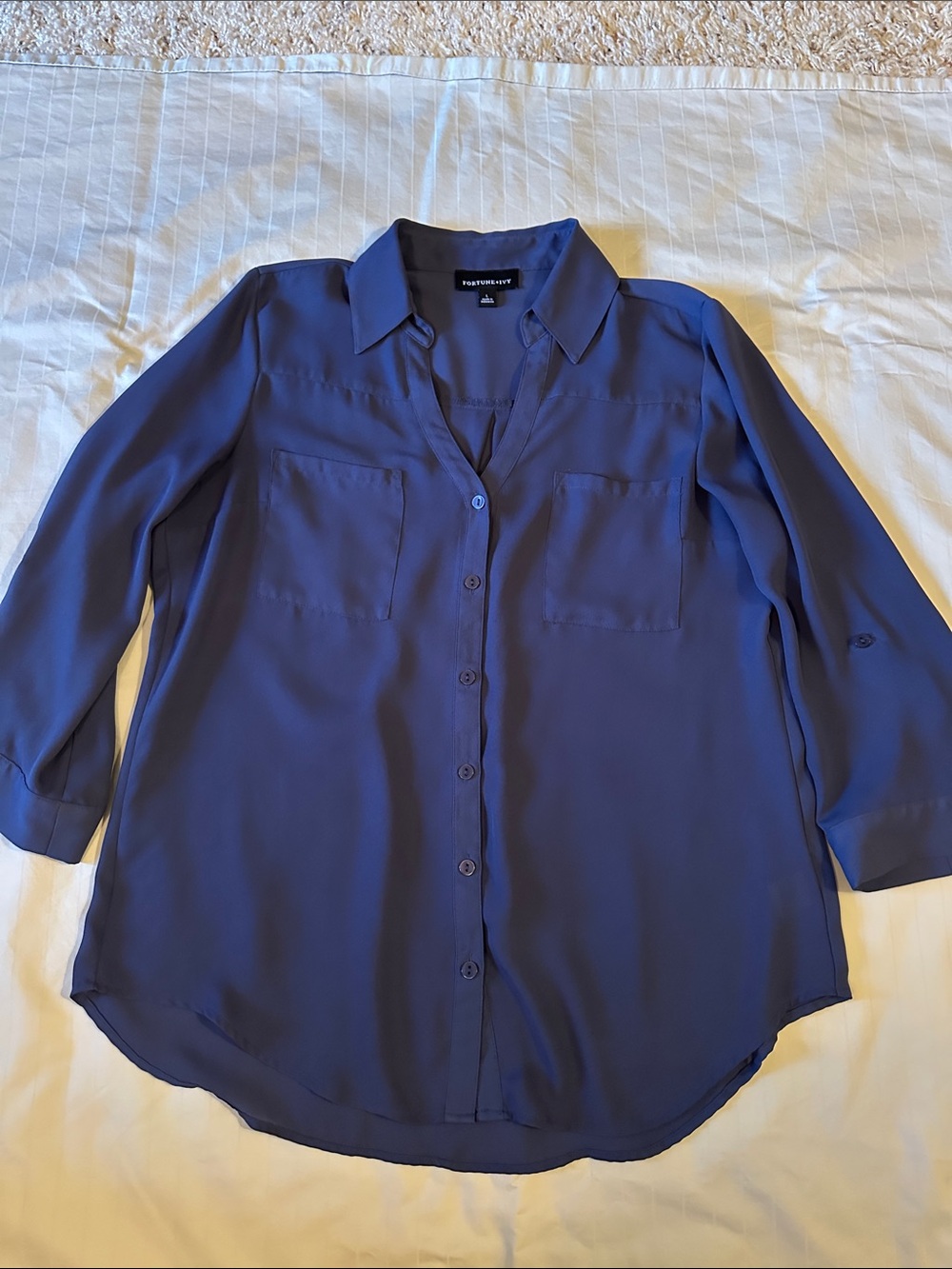 Pleione Classic Navy Button-Down Shirt with Chest Pockets